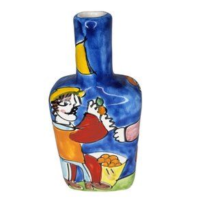 La Musa Pottery Bottle Vase Cork Hand Painted Ceramic 7" Italy Signed